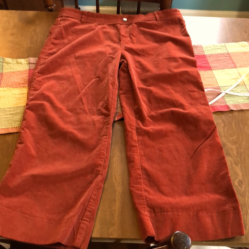 Rust Wide Leg Crop Corduroys by Amaryllis. XL. Pull On Stretchy. Back Pockets.